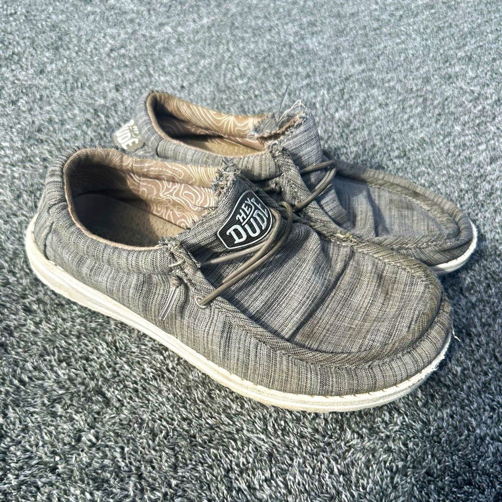 Hey Dude Wally Youth Boys Shoes Size 5 Gray Stretch Casual Loafers Slip On